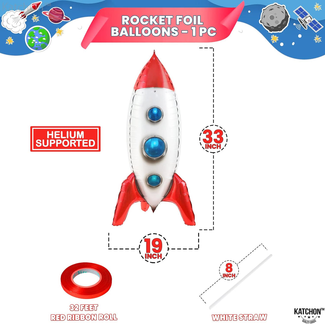 KatchOn, Large Rocket Balloon for Kids - 33 Inch, Pack of 1 | Spaceship Balloon for Space Party Decorations | Space Balloons, Galaxy Party Decor | Rocket Mylar Balloon for Rocket Birthday Decorations