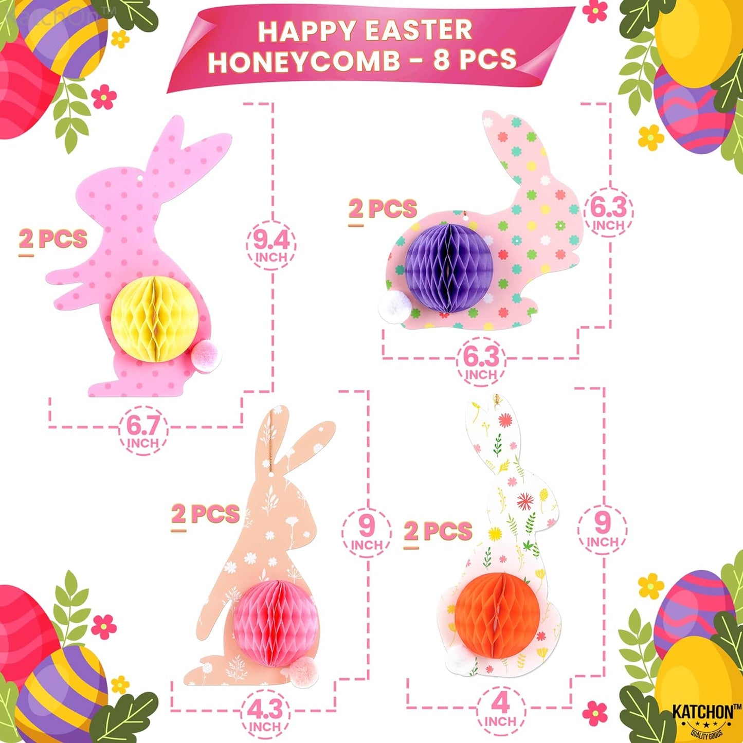 KatchOn, Easter Bunny Paper Centerpiece - Pack of 8 | Easter Honeycomb Centerpieces | Easter Hanging Decorations, Hanging Bunny Party Decorations | Bunny Decorations, Easter Decorations for Classroom