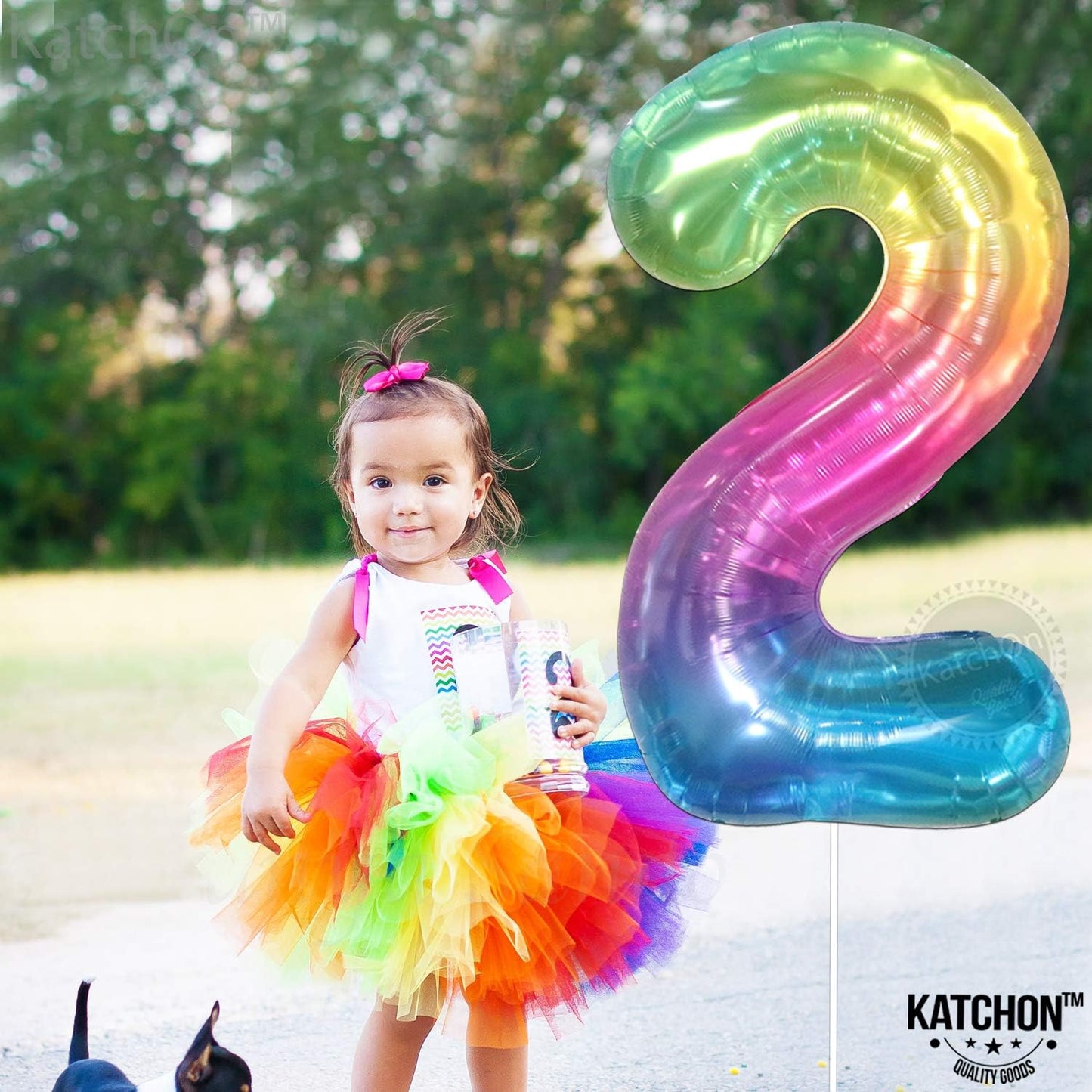 KatchOn, Giant Jelly Number 2 Balloon - 40 Inch | Rainbow 2 Balloon Number, 2nd Birthday Decorations for Girl | Two Number Balloon for Rainbow Birthday Decorations | 2 Birthday Balloon, Birthday Party