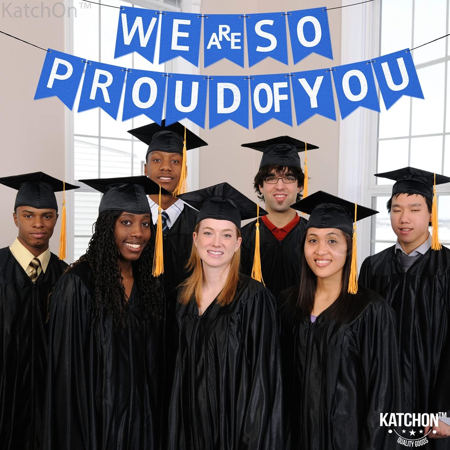 KatchOn, Felt We Are So Proud of You Banner - 10 Feet, No DIY | Blue White Congratulations Banner, Blue Graduation Decorations Class of 2024 | Congratulations Decor, Graduation Party Decorations 2024