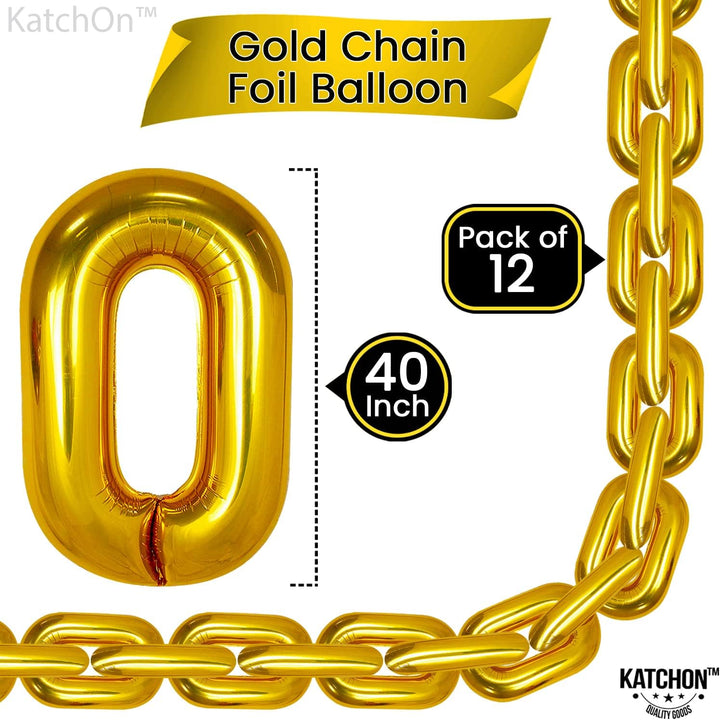KatchOn, Giant Gold Chain Balloons - 40 Inch, Pack of 12 | Chain Balloons Gold for 90s Party Decorations | Gold Chain link Balloons for Hip Hop Party Decorations | Notorious One Birthday Decorations