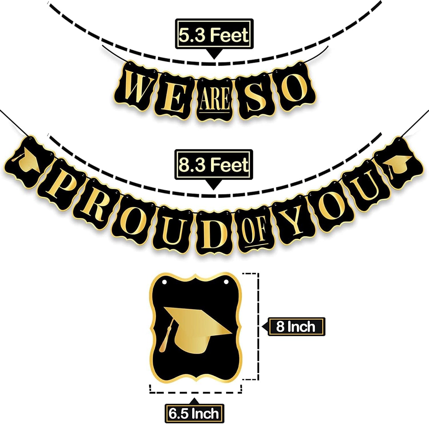 KatchOn, Black and Gold Graduation Party Decorations 2024 - No DIY | We Are So Proud of You Banner | Grad Hanging Swirls with Pomp Poms for 2024 Graduation Decor | Graduation Decorations Class Of 2024
