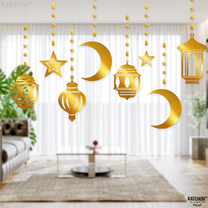 KatchOn, Hanging Ramadan Decorations for Home - Pack of 8 | Ramadan Moon Decor for Ramadan Hanging Decorations | Lantern Moon and Stars Decorations, Eid Mubarak Decoration | Eid Decorations for Home