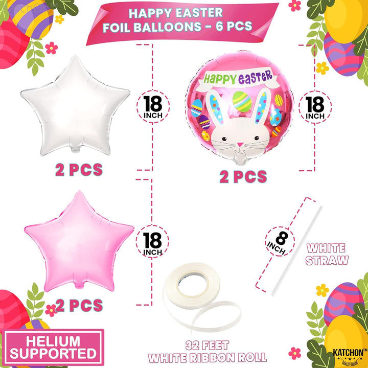 KatchOn, Big Happy Easter Balloons Decorations - 9 Piece | Chick Balloons, Easter Egg Balloons | Easter Balloon Arch, Easter Decorations | Bunny Balloon, Easter Party Decorations | Easter Foil Balloon