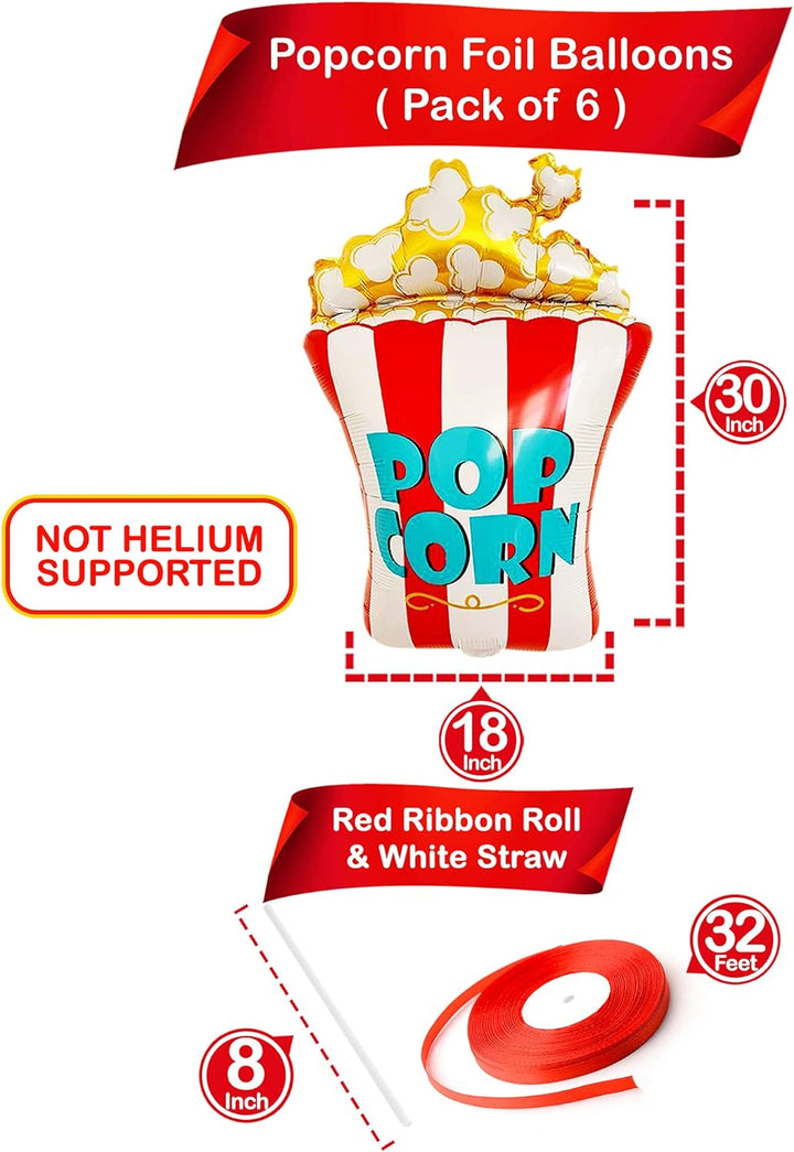 KatchOn, Giant Popcorn Balloons Set - 30 Inch, Pack of 6 | Popcorn Decorations, Movie Night Decorations | Carnival Balloons for Popcorn Party Decorations | Movie Balloons, Movie Party Decorations
