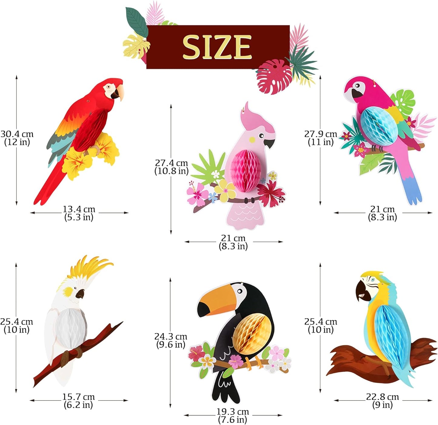 KatchOn, Big Tropical Birds Honeycomb Cutouts - Pack of 6, | Tropical Party Decorations, Hawaiian Party Decorations | Jungle Birds, Luau Party Decorations | Tropical Birds for Rainforest Decorations