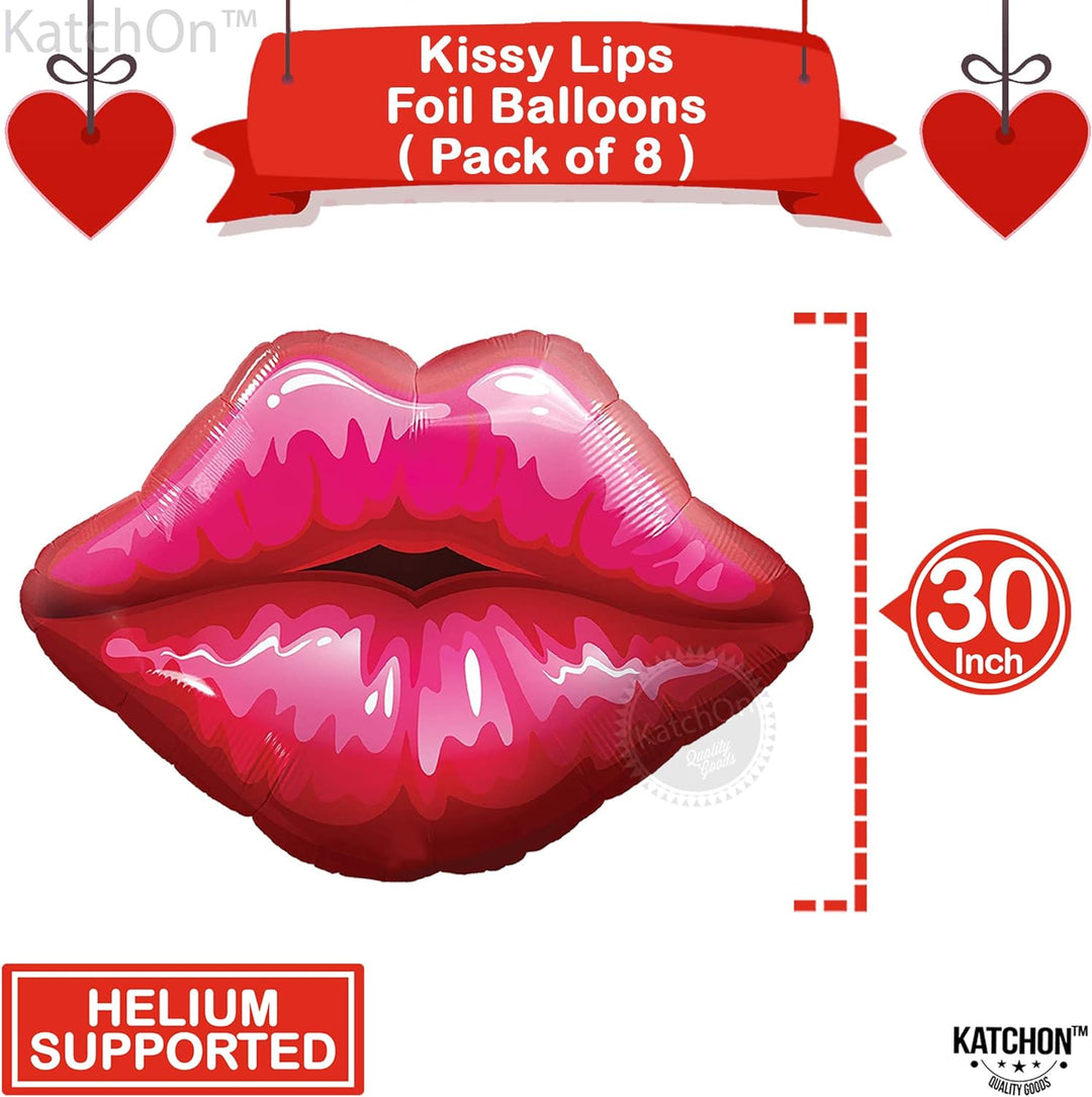 KatchOn, Big Red Lip Balloons Decorations - 30 Inch, Pack of 8 | Kiss Balloons, Galentines Day Decorations for Party | Lips Balloon for Valentines Day Decor | Lips Foil Balloons, Valentines Balloons