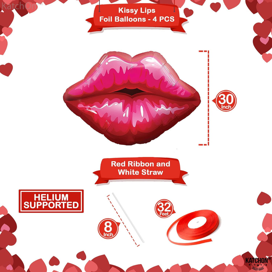 KatchOn, Red Lip Balloons Set - Large 30 Inch, Pack of 4 | Kiss Balloons Decorations | Lips Balloon, Galentines Day Balloons | Red Valentines Balloons | Lip Balloon for Galentines Day Decorations