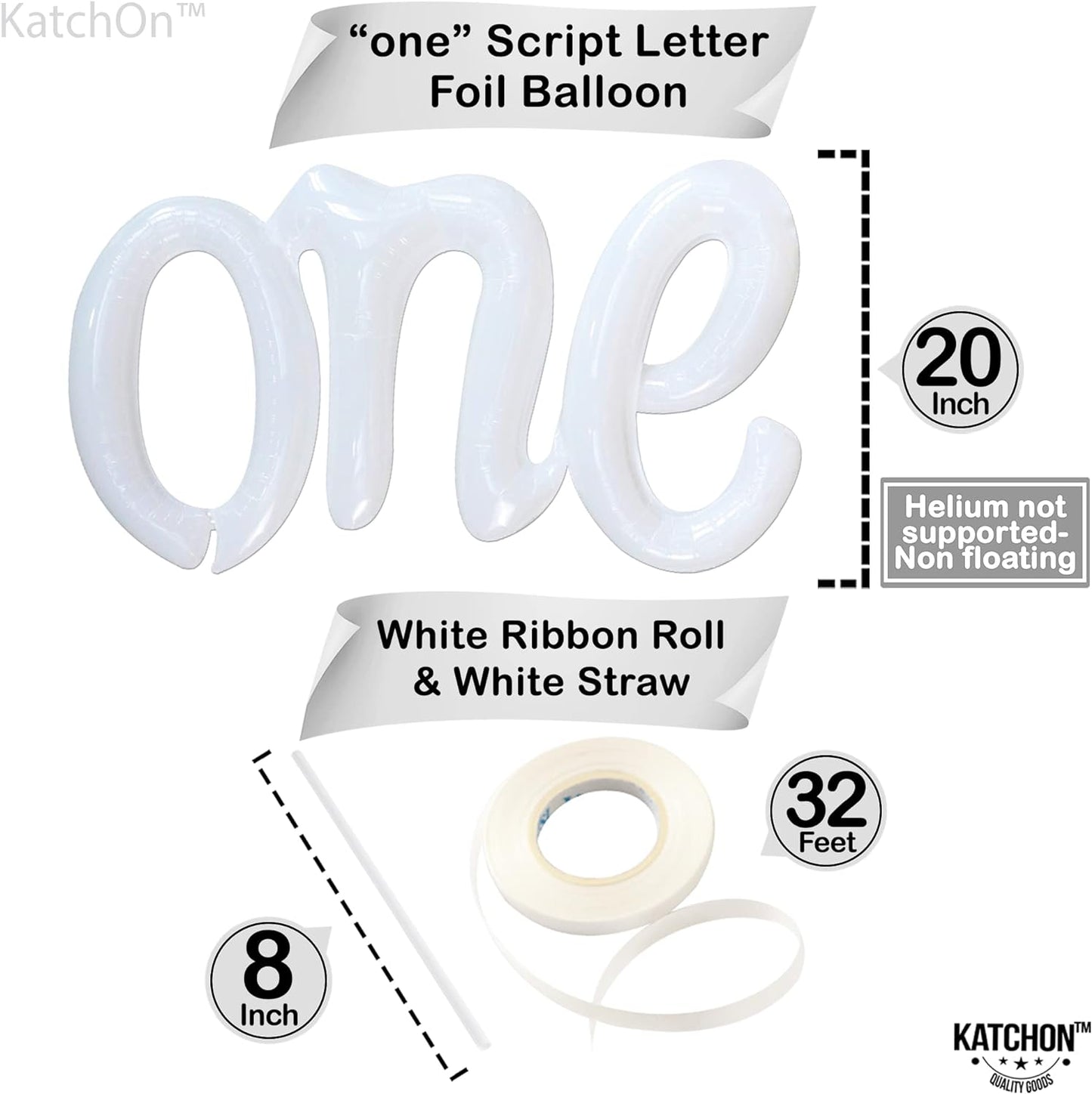 KatchOn, Big White One Letters Balloon - 20 Inch | White One Balloon for First Birthday | White Word One Balloon | Number One Balloon White for One Birthday Decorations | White Script One Balloon