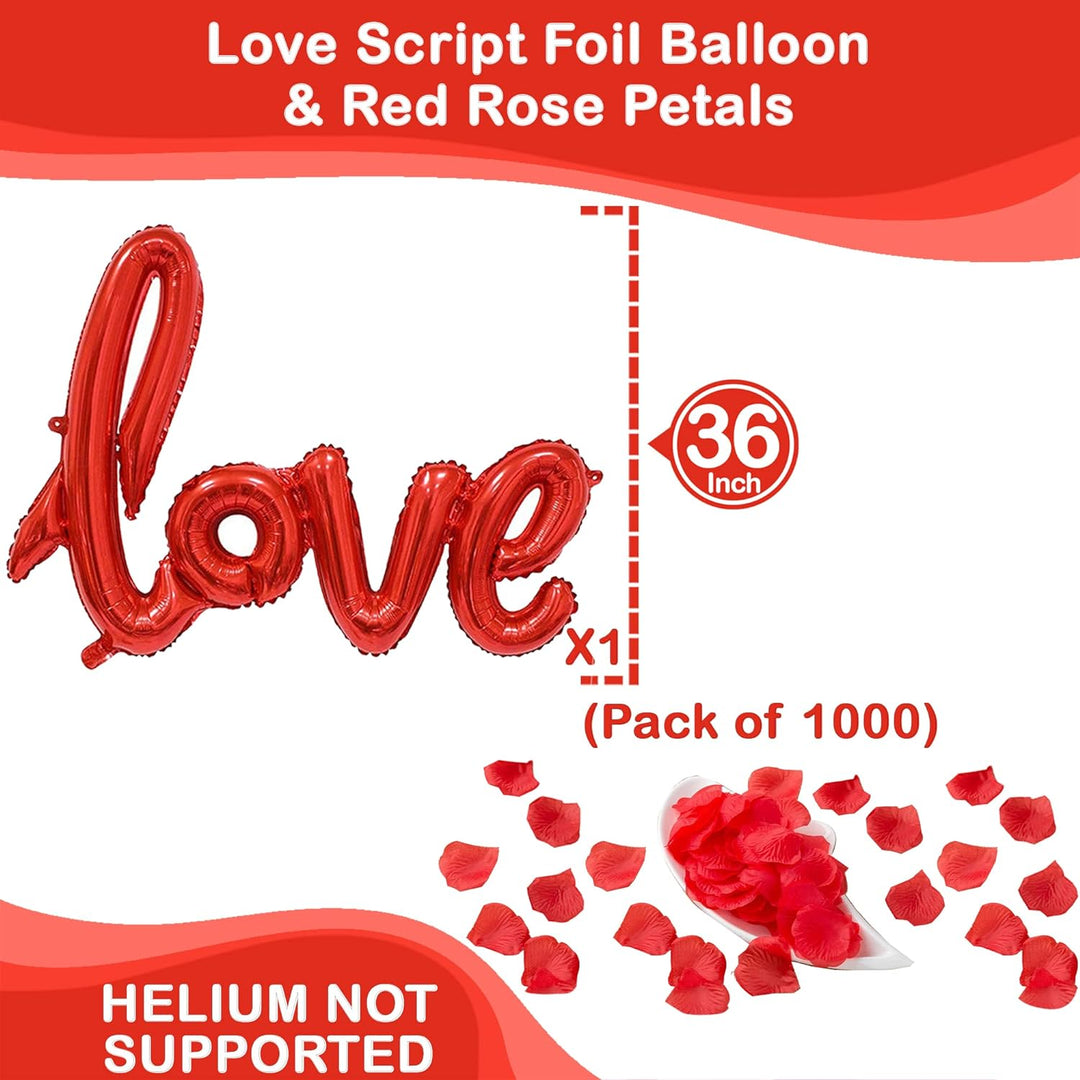 KatchOn, Giant I Love You Balloons Set 36 Inch - Red Rose Petals, Pack of 1000 | Script Love Balloon, Red Heart Balloons for Valentines Day Decor | Valentines Day Balloons for Valentines Decorations