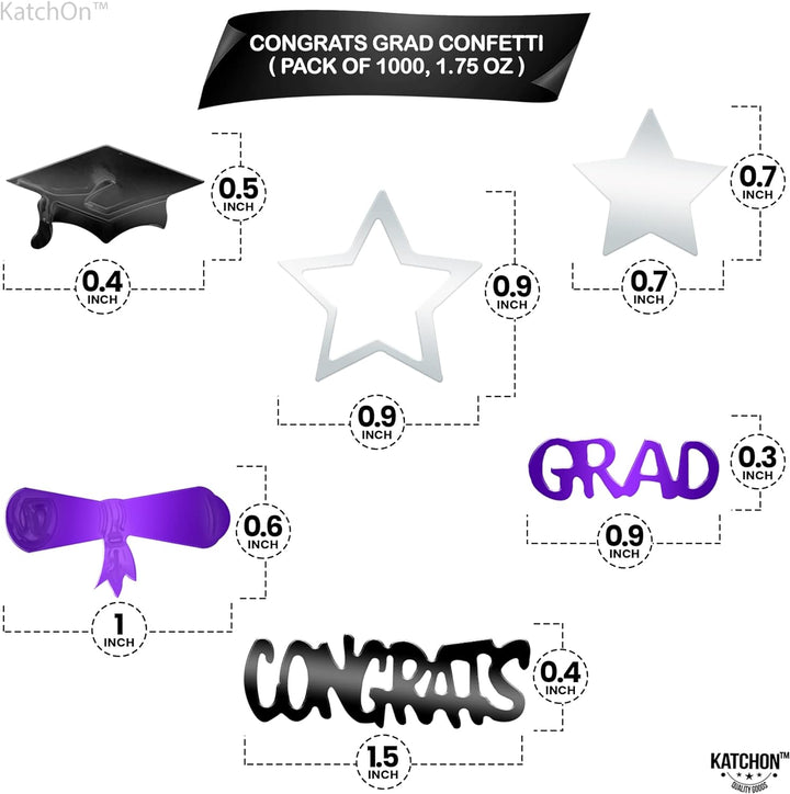 KatchOn, Purple Graduation Confetti 2024 - Pack of 1000 | Purple Silver Graduation Decorations Class Of 2024 Confetti | Graduation Centerpieces for Tables 2024 | Graduation Party Decorations 2024
