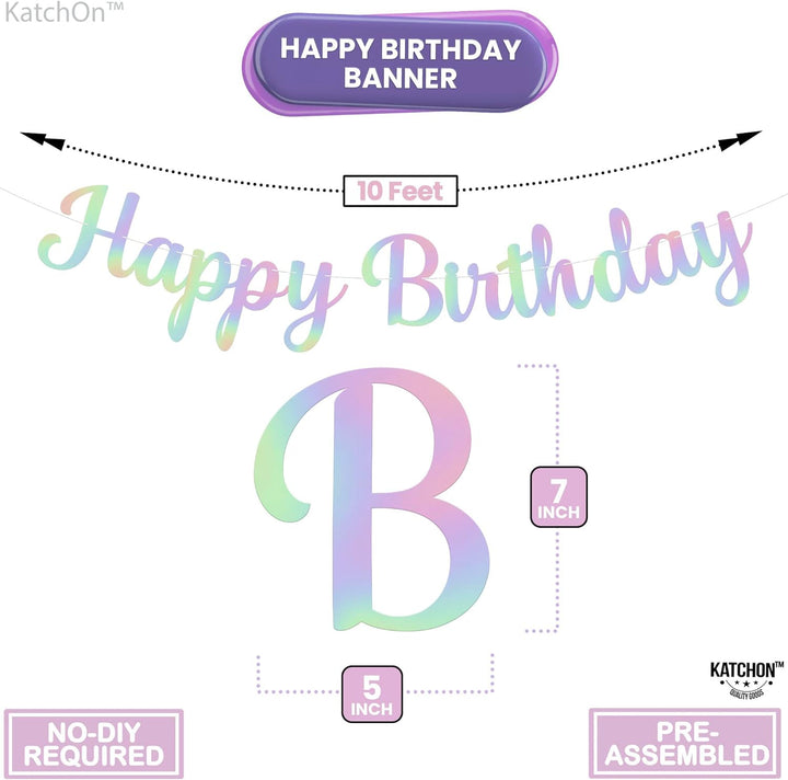 KatchOn, Pre Strung Happy Birthday Banner - 10 Feet | Holographic Birthday Banner | Happy Birthday Sign for Iridescent Party Decorations | Iridescent Happy Birthday Banner | Happy Birthday Decorations