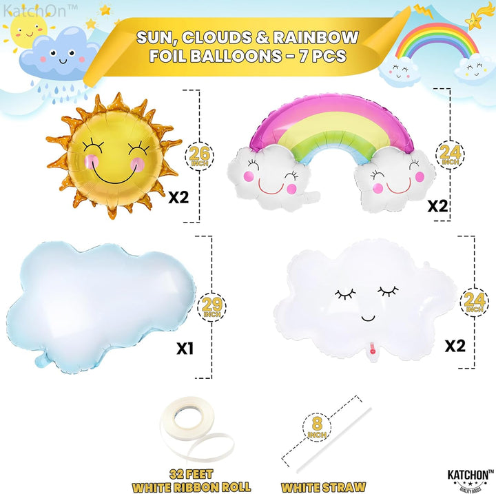 KatchOn, Rainbow, Sun and Clouds Party Balloons Set - 31 Inch, Pack of 7 | Big Rainbow Mylar Balloons, Cloud Balloons for Clouds Decorations | Sun Mylar Balloons for Canticos Birthday Decorations