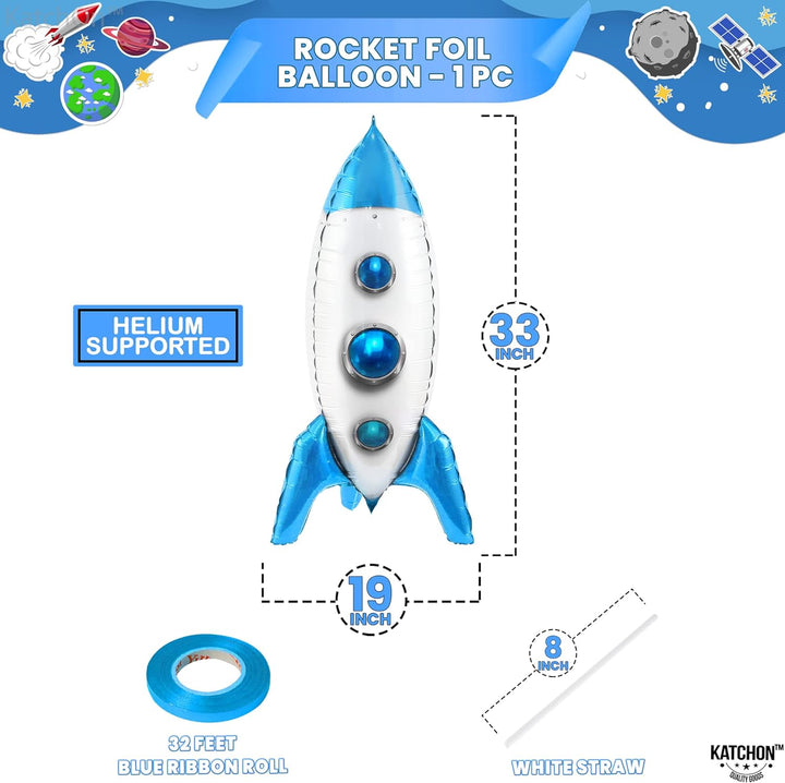 KatchOn, Big 33 Inch Blue Rocket Balloon - Space Birthday Decorations | Large Rocket Ship Balloon | Space Balloons for Space Decorations | Blue Space Ship Balloon for Outer Space Party Decorations