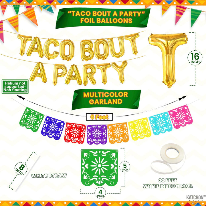 KatchOn, Taco Bout A Party Decorations - Big Set of 28 | Felt Mexican Banner for Fiesta Party Decorations | Taco Balloons, Fiesta Balloons for Taco Party Decorations | Cactus Balloons, Llama Balloons