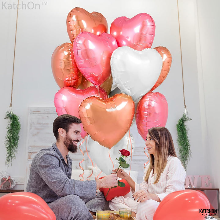 KatchOn, Rose Gold and Pink Heart Balloons - 18 Inch, Pack of 12 | Heart Shaped Balloons, Galentines Day Decorations for Party | Valentines Balloons, Heart Foil Balloon for Valentines Day Decorations