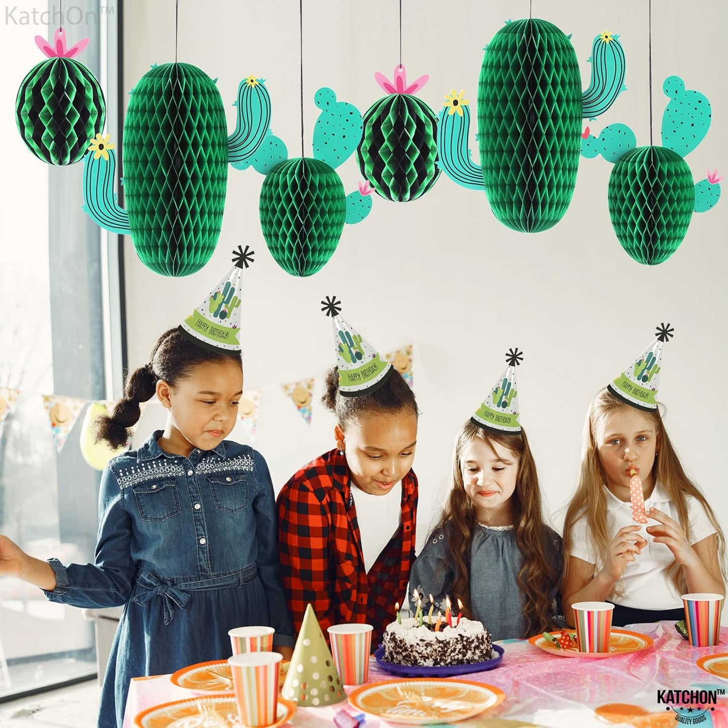 KatchOn, Cactus Honeycomb for Cactus Party Decorations - Pack of 6 | Hanging Honeycomb Cactus Decorations, Cactus Classroom Decor | Fiesta Party Decorations, Taco Twosday Birthday Party Decorations