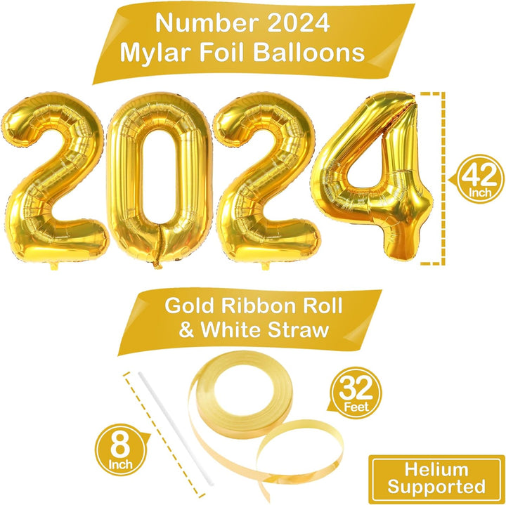KatchOn, Gold 2024 Balloons Number - Huge, 42 Inch | 2024 Balloons Gold for Graduation Decorations Class of 2024 | Graduation Balloons, 2024 Graduation Decorations | Graduation Party Decorations 2024