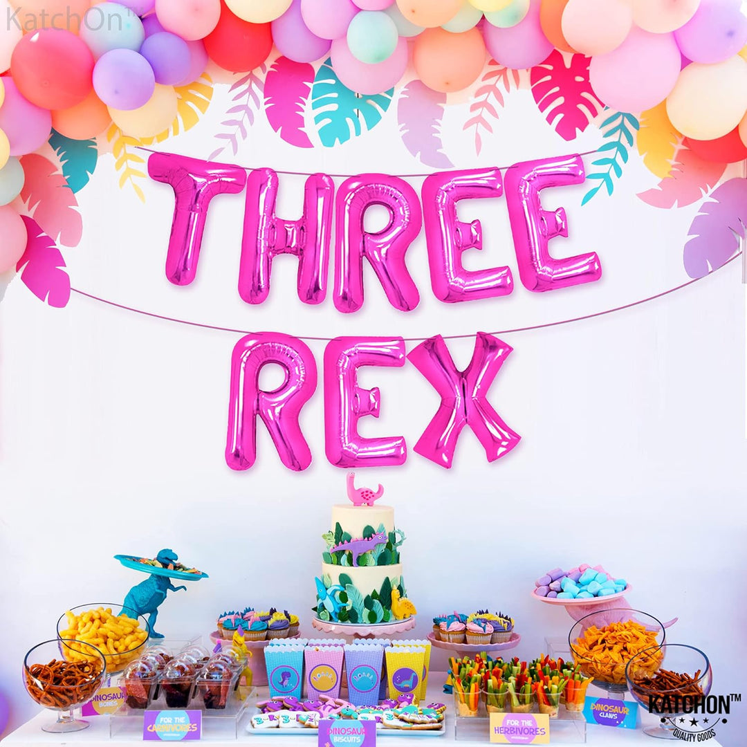 KatchOn, Pink Three Rex Balloons - 16 Inch | Three Rex Birthday Party Decorations, Dinosaur Birthday Party Supplies | 3 Rex Birthday Decorations Girl | Dinosaur Balloon for Dinosaur Party Decorations