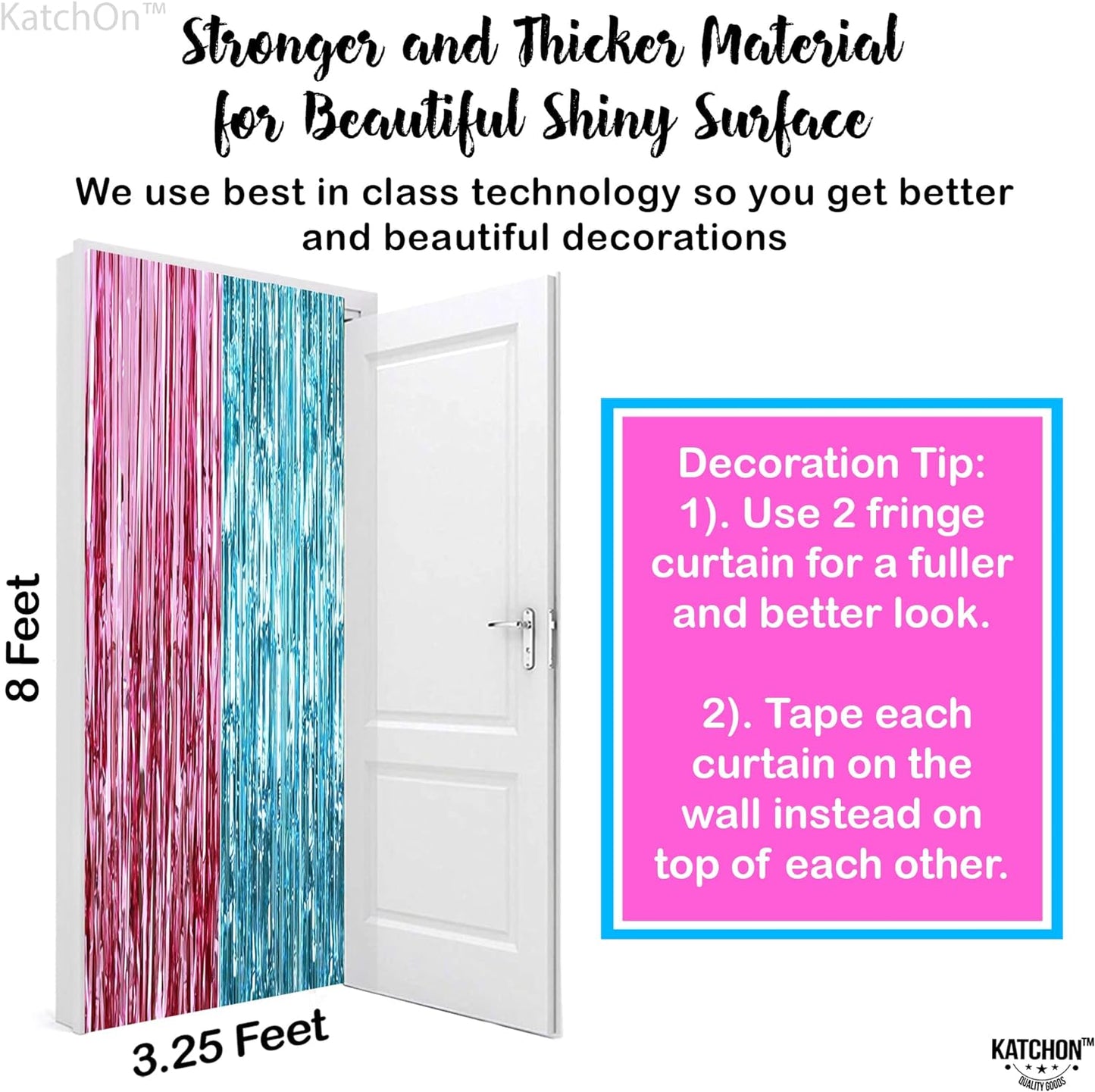 KatchOn, Large Pink and Blue Foil Fringe - 6.4x8 Feet, Pack of 2 | Girl or Boy Gender Reveal Decorations | Pink and Blue Fringe, Boy or Girl Backdrop | Gender Reveal Backdrop for Gender Reveal Décor