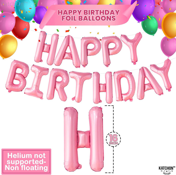 KatchOn, Pink Happy Birthday Banner - 16 Inch | Pink Happy Birthday Balloon Banner for Hot Pink Birthday Decorations | Happy Birthday Sign Balloons for Pink Party Decorations | Pink Party Supplies