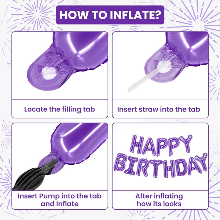 KatchOn, Purple Happy Birthday Balloons - Big, 16 Inch | Purple Happy Birthday Banner, Happy Birthday Balloon Purple | Purple Birthday Banner, Happy Birthday Sign Purple for Purple Birthday Decor