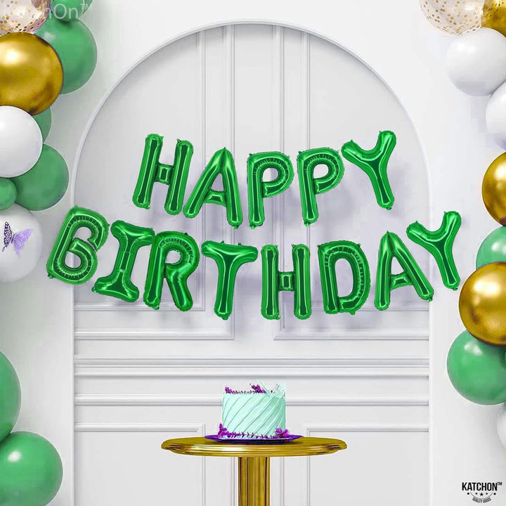 KatchOn, Green Happy Birthday Balloons - 16 Inch | Green Happy Birthday Banner, Green Birthday Sign | Jungle Party Decorations | Green Happy Birthday Sign for Emerald Green Birthday Decorations Women