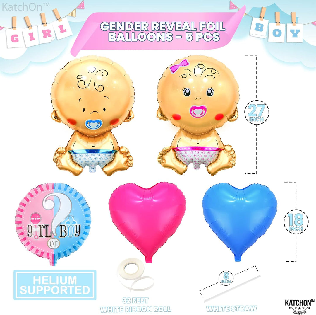 KatchOn Gender Reveal Baby Balloons Set - 27 Inch, 5 Count, Pink and Blue Balloons for Baby Shower Decorations