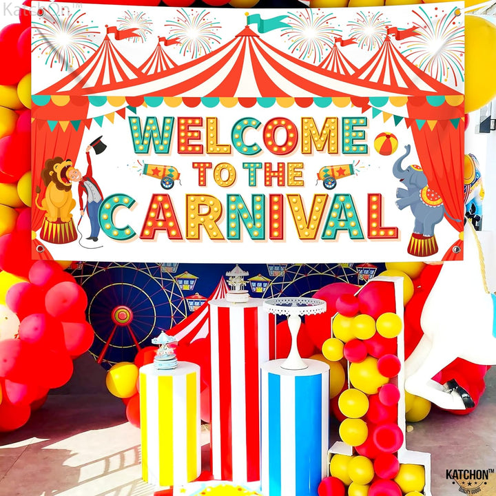 KatchOn, XtraLarge Welcome To The Carnival Banner - 72x44 Inch | Carnival Decorations for Carnival Theme Party Decorations | Carnival Games Decor for Circus Theme Party Decorations | Carnival Backdrop