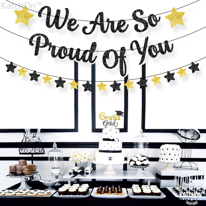 KatchOn, We Are So Proud of You Banner - Glitter, 10 Feet, No DIY | Graduation Banner for Black And Gold Graduation Decorations 2024 | Graduation Garland for College Graduation Party Decorations 2024