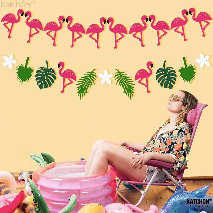 KatchOn, Felt Flamingo Garland for Flamingo Decorations - Large 10 Feet, 2 String, No DIY | Flamingo Banner for Flamingo Party Decorations | Flamingo Birthday Decorations, Tropical Party Decorations