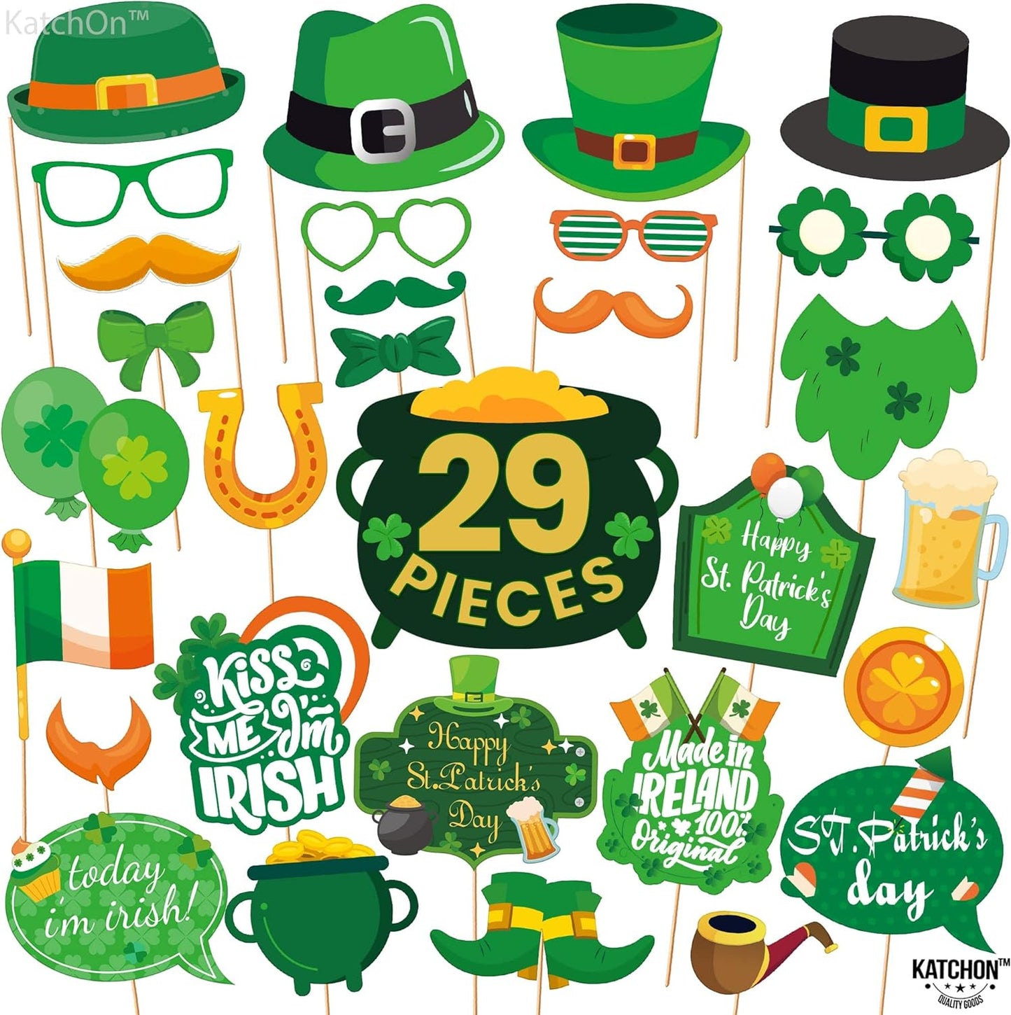 KatchOn, St Patricks Day Photo Props - Pack of 29 | St Patricks Day Decorations | St Patricks Photo Props for St Patricks Day Selfie Props | St Patricks Day Photo Booth Props | St Patricks Day Props