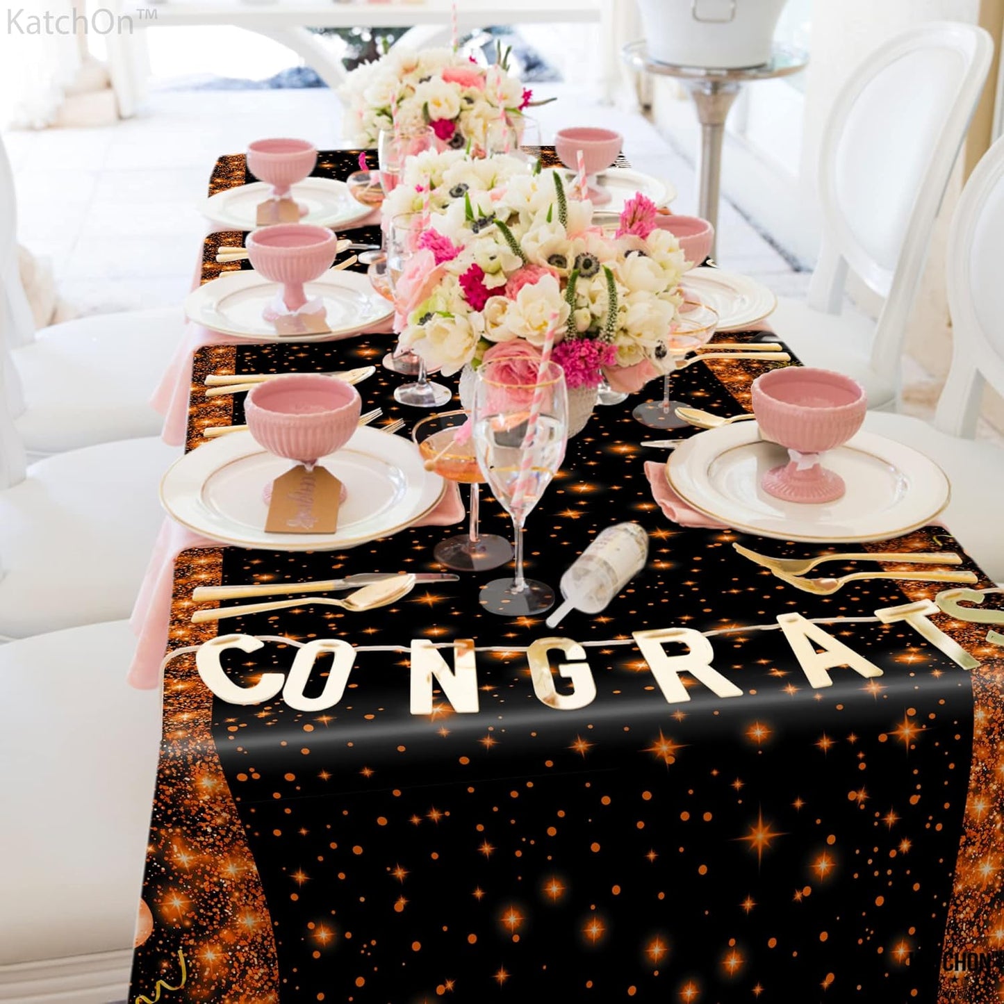 KatchOn, Orange and Black Graduation Tablecloth - XtraLarge 108x54 Inch, Pack of 3 | Congrats Grad Tablecloth, 2024 Graduation Party Decorations | Black and Orange Graduation Decorations Class of 2024