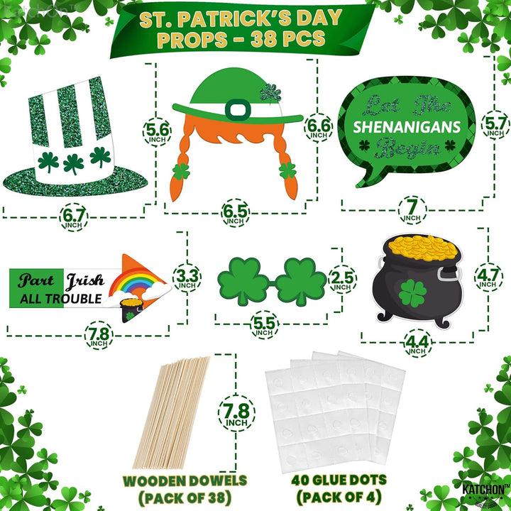 KatchOn, St Patricks Day Photo Booth Props - Pack of 38, St Patricks Day Decorations | St Patricks Day Picture Props | St Patricks Day Selfie Props, Saint Patricks Day Decorations | Shamrock Decor