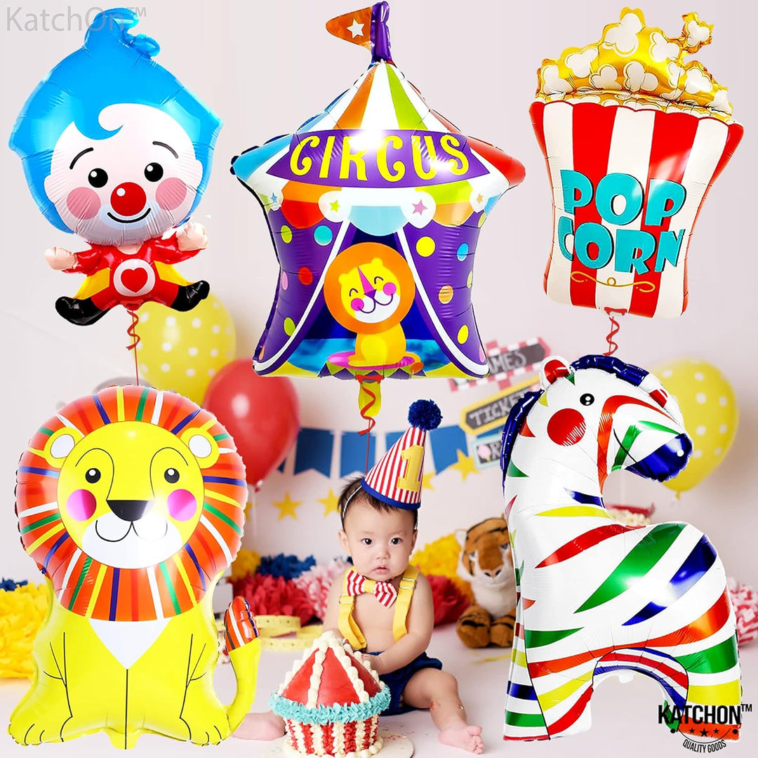 KatchOn, Giant Circus Balloons - 34 Inch, Pack of 5 | Carnival Balloons for Carnival Theme Party Decorations | Circus Animal Balloons for Circus Theme Party Decorations | Circus Party Decorations