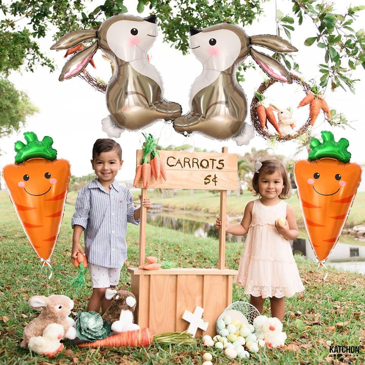 KatchOn, Huge Carrot and Bunny Easter Balloons - 32 Inch, Pack of 4 | Carrot Balloon, Bunny Balloon for Easter Decorations | Easter Mylar Balloons, Easter Party Decorations, Bunny Birthday Decorations