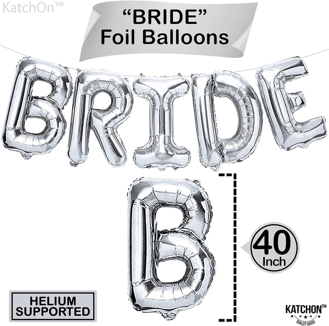 KatchOn, Giant Silver Bride Balloons - 40 Inch | Bachelorette Balloons for Bachelorette Party Decorations | Bride Balloons Bachelorette for Silver Bridal Shower Decorations | Bachelorette Party Favors