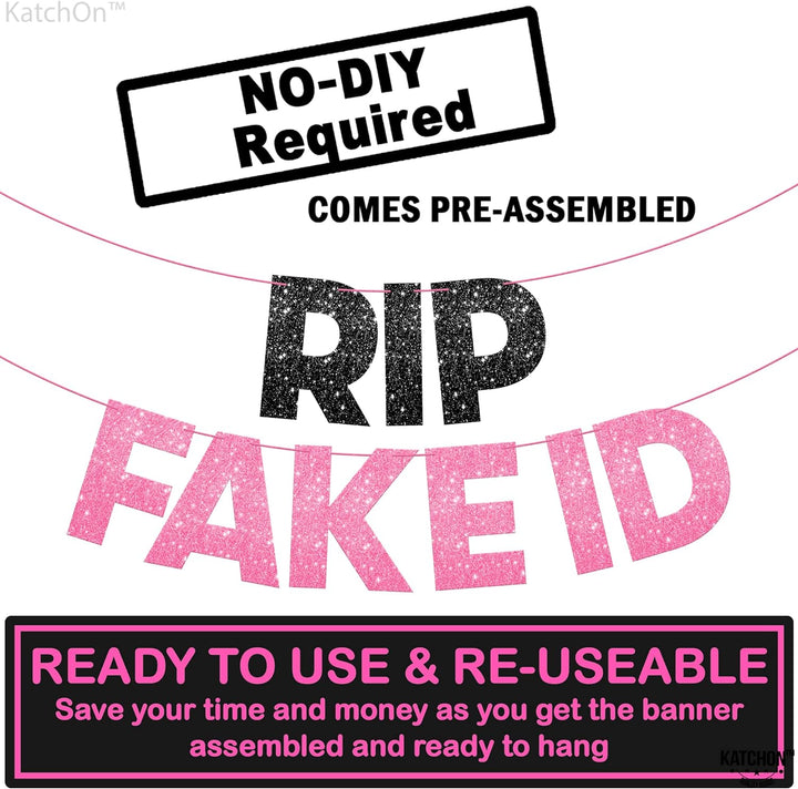 KatchOn, Black and Pink RIP Fake ID Banner - Glitter, 10 Feet, No DIY | 21st Birthday Banner, 21st Birthday Decorations for Her | 21st Birthday Sign, Happy 21 birthday decorations | Finally 21 Banner