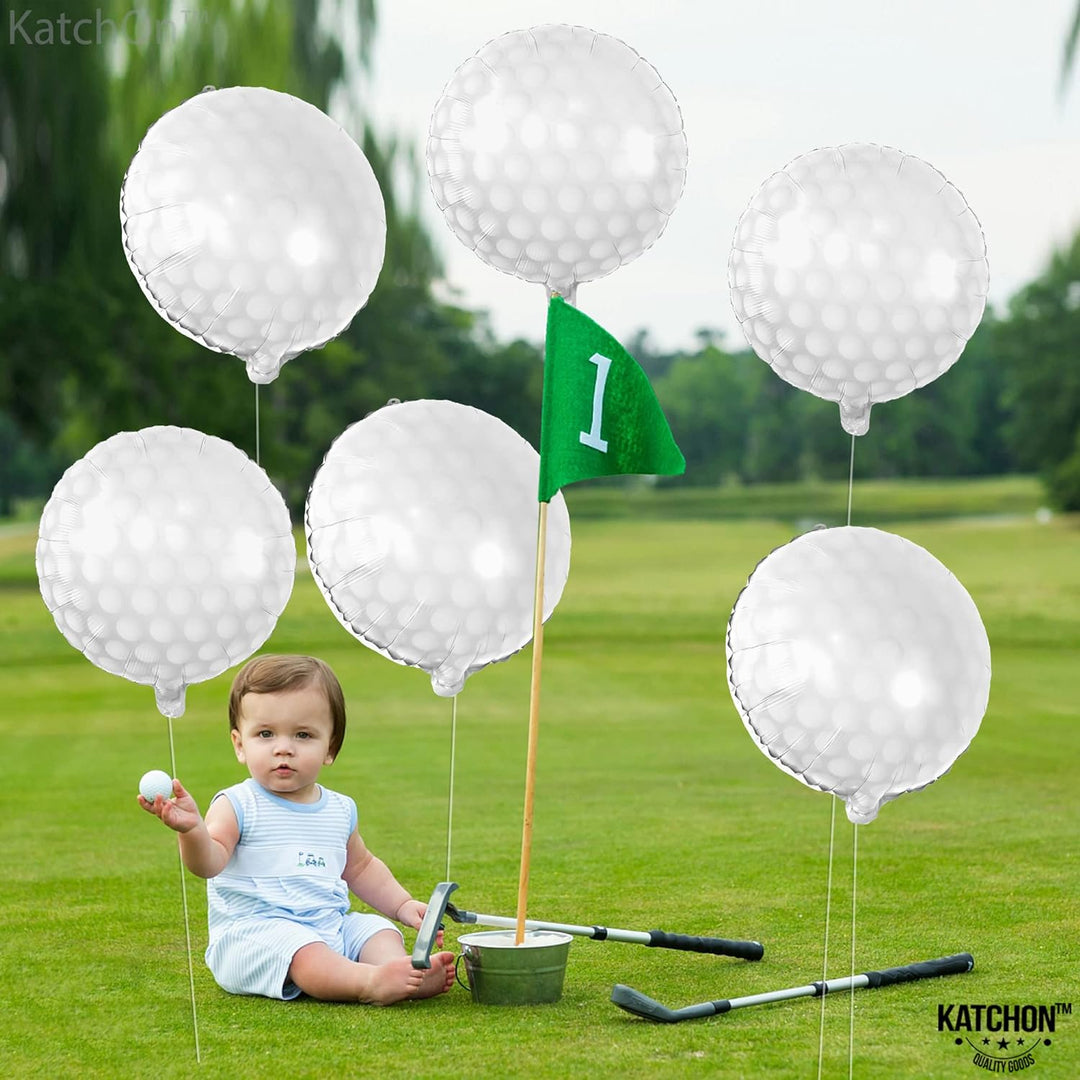 KatchOn, Golf Balloons for Birthday Party - 18 Inch | Golf Ball Balloons for Hole In One Birthday Decorations | Foil Golf Balloon for Golf Birthday Party Decorations | Masters Golf Party Decorations