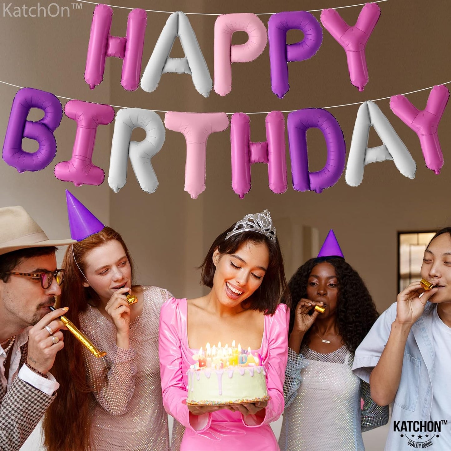 KatchOn, Pink and Purple Happy Birthday Balloon - 16 Inch | Unicorn Happy Birthday Banner Letters for Pink and Purple Party Decorations | Pink And Purple Birthday Decorations, Unicorn Party Decor
