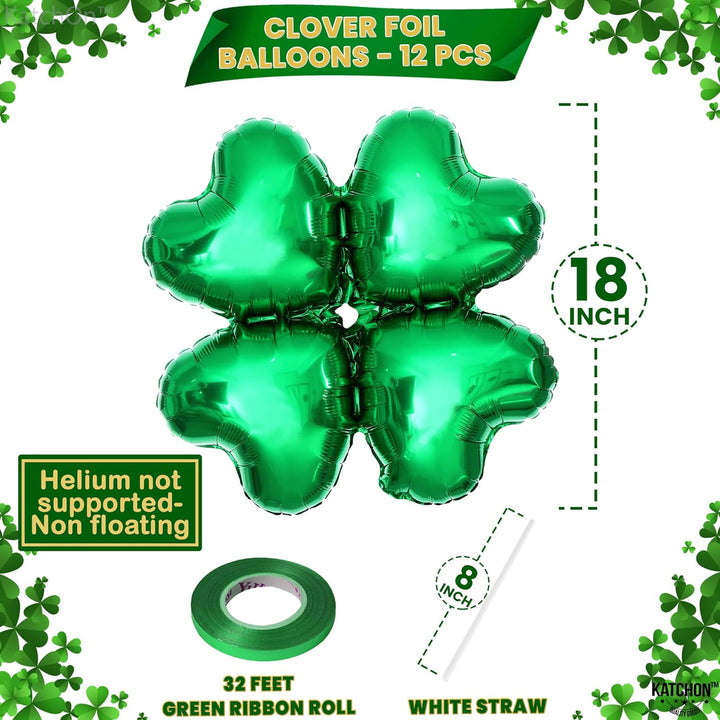 KatchOn, Pack of 12, St Patricks Day Balloons - 18 Inch, Shamrock Balloons | 4 leaf Clover Balloons for St Patricks Day Decorations | Lucky Balloons for Shamrock Decorations | St Patricks Balloons
