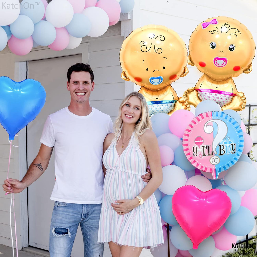 KatchOn Gender Reveal Baby Balloons Set - 27 Inch, 5 Count, Pink and Blue Balloons for Baby Shower Decorations