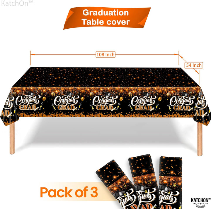 KatchOn, Orange and Black Graduation Tablecloth - XtraLarge 108x54 Inch, Pack of 3 | Congrats Grad Tablecloth, 2024 Graduation Party Decorations | Black and Orange Graduation Decorations Class of 2024
