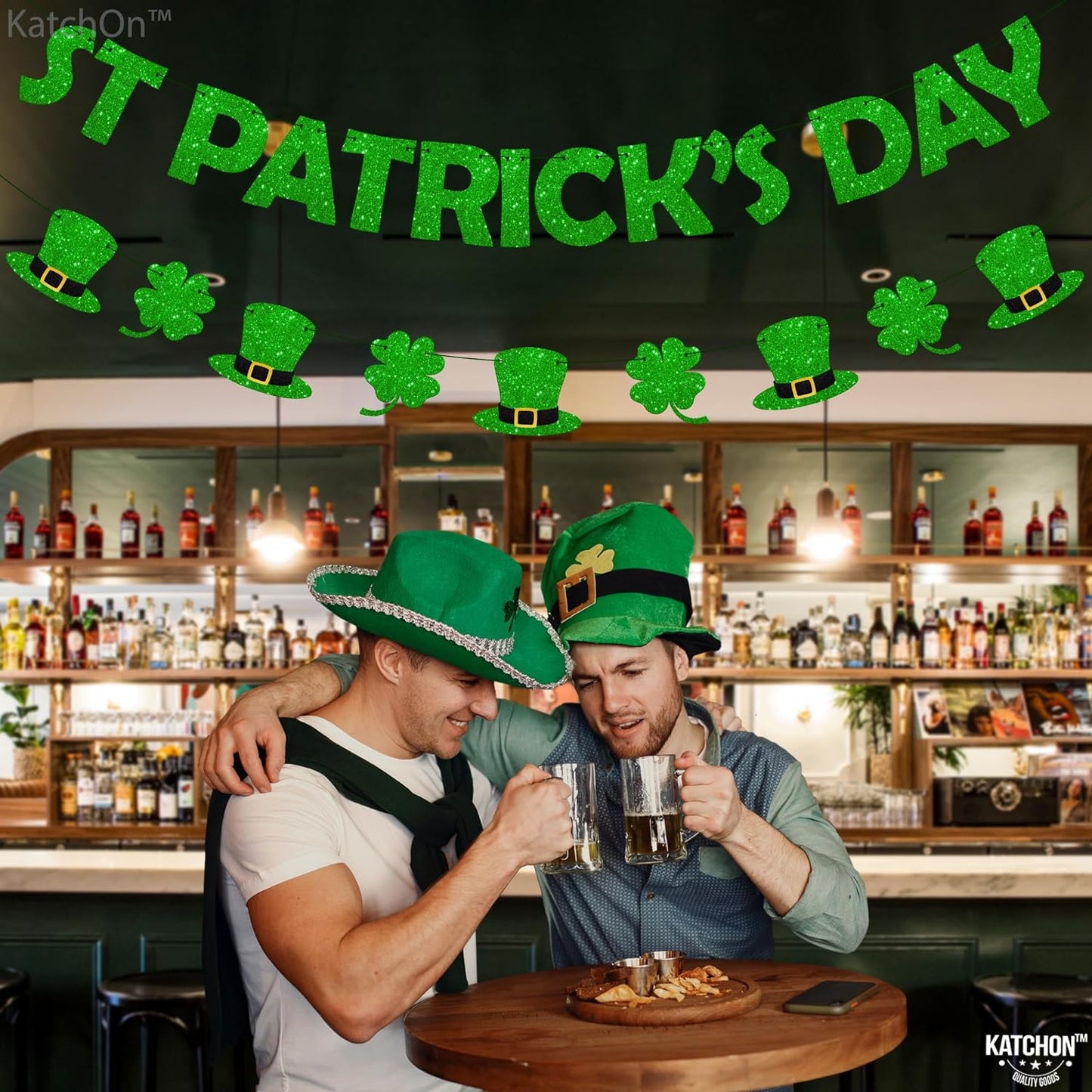 KatchOn, Pre-Strung Glitter St Patricks Day Banner - 10 Feet, 2 Strings | St Paddys Day Decorations | St Patricks Day Garland for St Patricks Day Decorations | Shamrock Garland, Shamrock Decorations