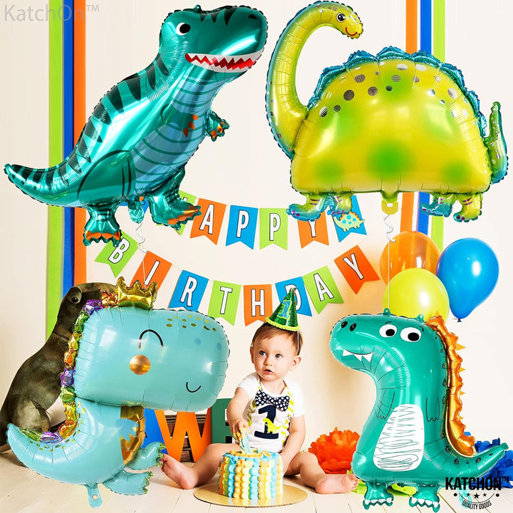 KatchOn, Large Dinosaur Balloon Set - 38 Inch, Pack of 4 | Dino Balloons for Dinosaur Party Decorations | Baby Dinosaur Balloons for Dinosaur Baby Shower Decorations | Dinosaur Birthday Decorations