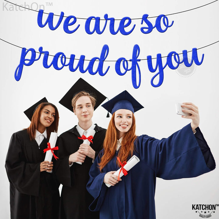 KatchOn, Felt We Are So Proud of You Banner - 8 Feet, No DIY | Blue White Congratulations Banner, Blue Graduation Decorations Class of 2024 | Congratulations Decor, Graduation Party Decorations 2024
