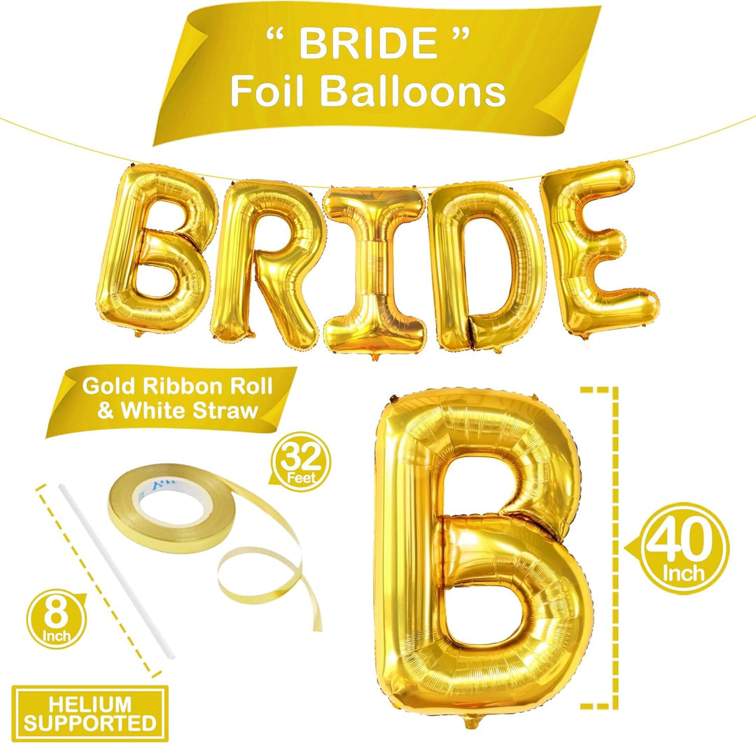 KatchOn, Large Bride Balloons Gold - 40 Inch | Gold Bride Balloons | Bride Gold Balloon Letters for Bachelorette Party Decorations Gold | Bachelorette Balloons Gold | Gold Bridal Shower Decorations