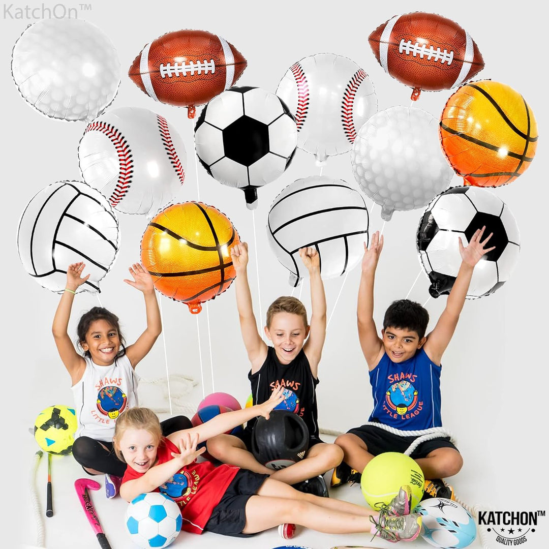 KatchOn, Huge Pack of 12, Mylar Sports Balloons - 18 Inch | All Sports Birthday Party Decorations | Soccer, Golf Balloons, Football Balloons, Basketball Balloons | All Star Baby Shower Decorations