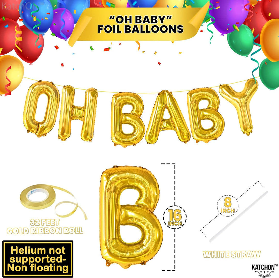 KatchOn, Gold Oh Baby Balloon - 16 Inch | Oh Baby Letter Balloons for Gender Reveal Decorations | Oh Baby Sign for Backdrop | Oh Baby Balloons for Baby Shower Decorations | Oh Baby Balloon Banner