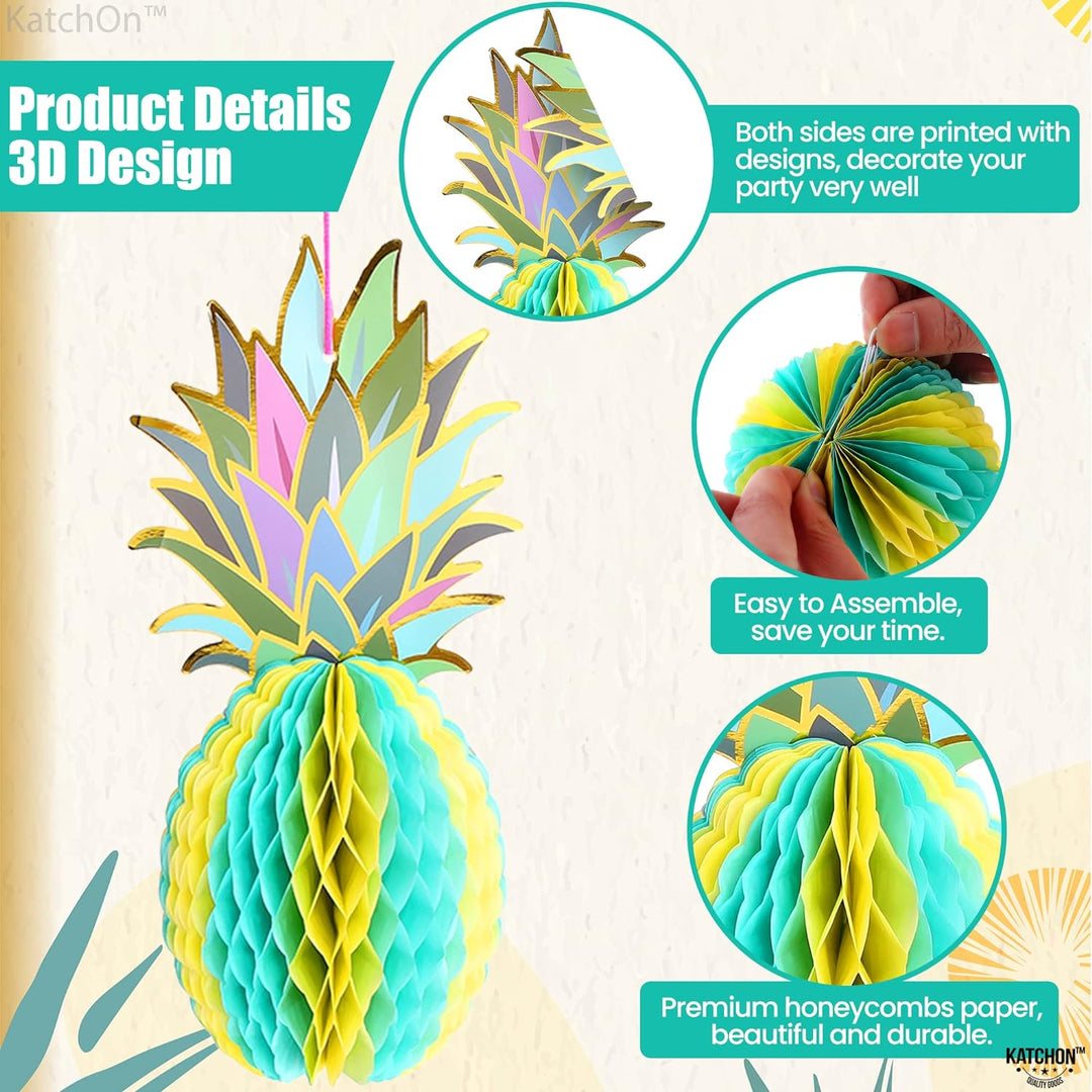 KatchOn, Big Pineapple Centerpieces for Tables - 12 Inch, Pack of 6 | Luau Party Decorations | Tropical Party Decorations, Beach Party Decorations, Hawaiian Decorations, Pineapple Party Decorations